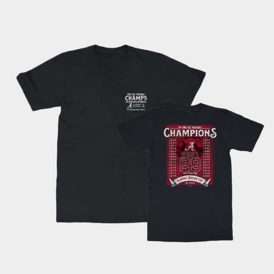 College Football Alabama Crimson Tide 2021 SEC Football Conference Champions 2-Hit Score Mens Black T-Shirts 894722-747
