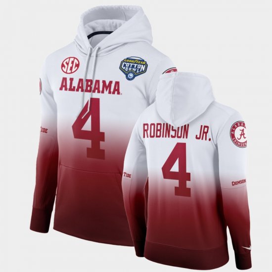 #4 Brian Robinson Jr. College Football Bama 2021 Cotton Bowl Color Crash Men\'s White Crimson Hoodies 344001-518