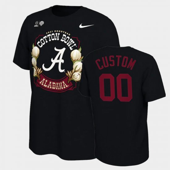 #00 Custom College Football University of Alabama 2021 Cotton Bowl Locker Room Men\'s Black T-Shirt 736486-561