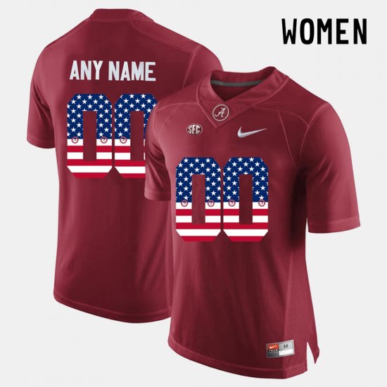 #00 Custom US Flag Fashion Alabama Women Crimson Jersey 252995-440