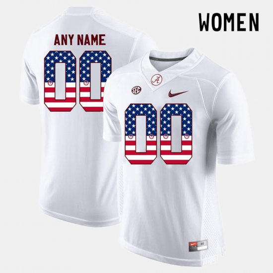 #00 Custom US Flag Fashion Alabama Crimson Tide Women\'s White Jersey 747854-735