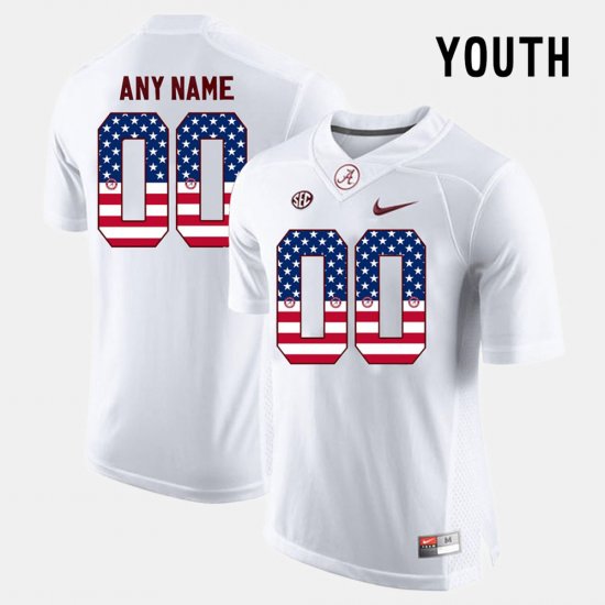#00 Custom US Flag Fashion Alabama Crimson Tide Youth White Jerseys 855613-582
