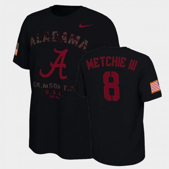 #8 John Metchie III College Football University of Alabama Veterans Day 2021 America Flag Men Black T-Shirt 160099-395