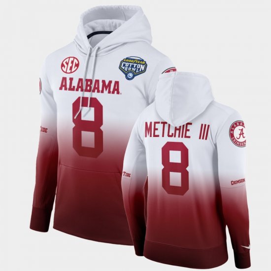 #8 John Metchie III College Football Alabama 2021 Cotton Bowl Color Crash Men\'s White Crimson Hoodies 588485-898