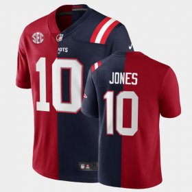 #10 Mac Jones Split Edition Alabama Crimson Tide X Patriots Exclusive Men's Crimson Navy Jerseys 674907-905