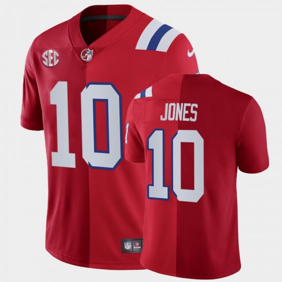 #10 Mac Jones Split Edition Bama X Patriots Two-Tone Men\'s Red Jersey 203229-989