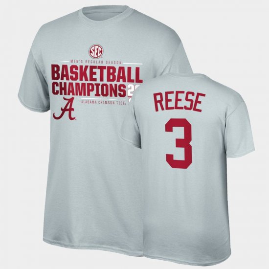 #3 Alex Reese 2021 SEC Men\'s Basketball Regular Season Champions University of Alabama 2021 SEC Basketball Regular Season Champions Top of the World Tee Men Gray T-Shirt 783019-498