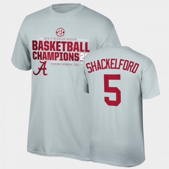 #5 Jaden Shackelford 2021 SEC Men\'s Basketball Regular Season Champions Bama 2021 SEC Basketball Regular Season Champions Top of the World Tee Men Gray T-Shirt 830493-854