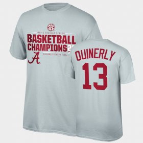#13 Jahvon Quinerly 2021 SEC Men's Basketball Regular Season Champions Alabama 2021 SEC Basketball Regular Season Champions Top of the World Tee Men's Gray T-Shirt 732960-751