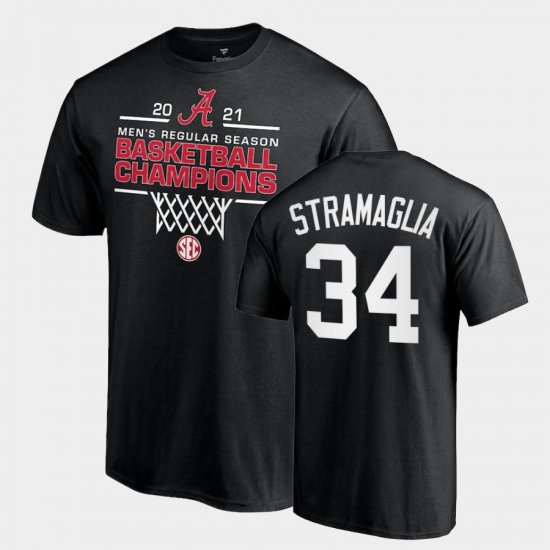 #34 Paul Stramaglia 2021 SEC Men\'s Basketball Regular Season Champions Alabama 2021 SEC Basketball Regular Season Champions Tee Men\'s Black T-Shirts 550980-424