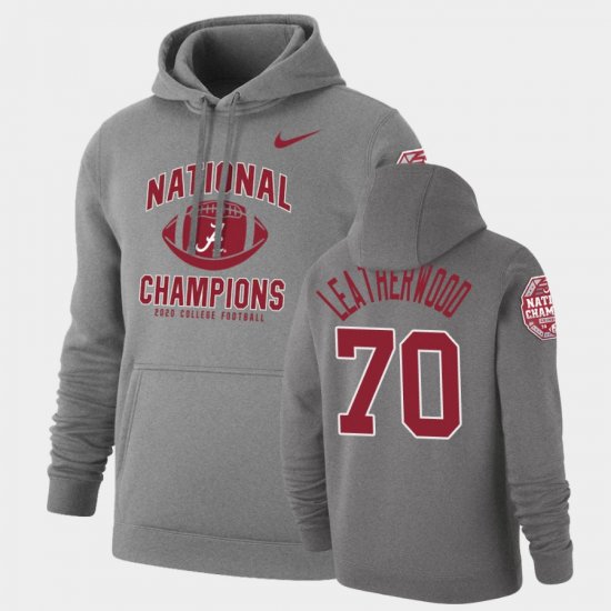 #70 Alex Leatherwood 2020 National Champions Alabama Crimson Tide Retro Pullover Mens Heathered Gray Hoodie 894365-955