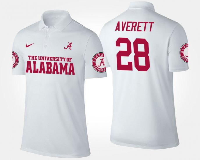 #28 Anthony Averett Name and Number Alabama Crimson Tide Men\'s White Polo 729887-398