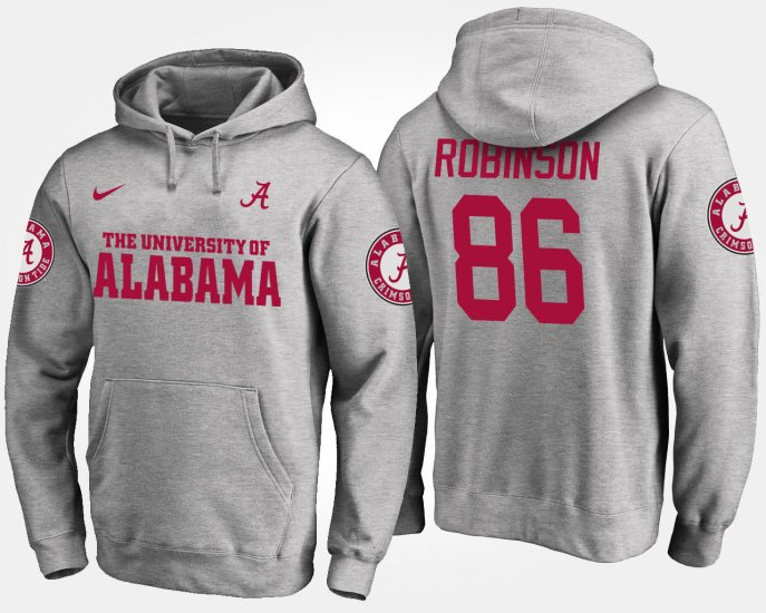 #86 A\'Shawn Robinson Name and Number Alabama Men\'s Gray Hoodies 354115-675