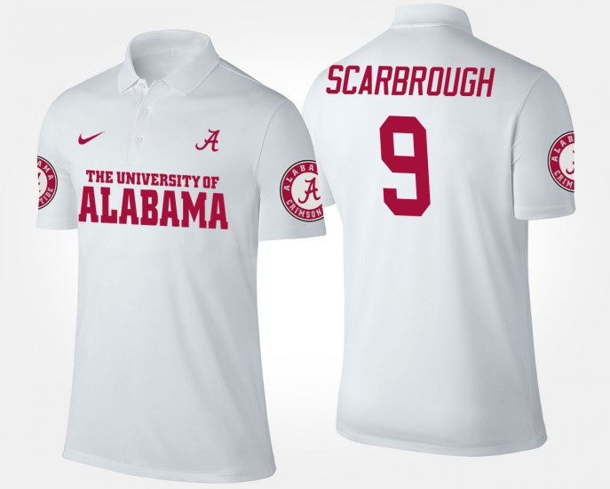 #9 Bo Scarbrough Name and Number Alabama Crimson Tide Men\'s White Polo 452943-867