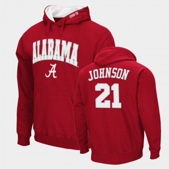 #21 Britton Johnson Arch & Logo 2.0 University of Alabama Pullover Mens Crimson Hoodie 378379-505
