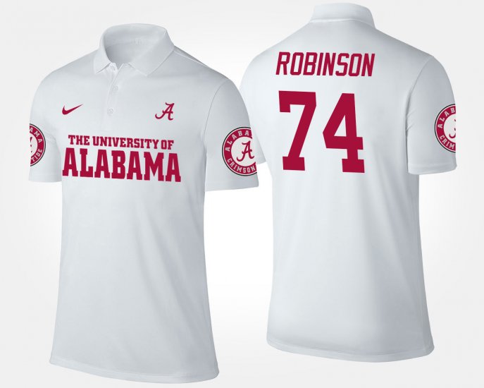 #74 Cam Robinson Name and Number Bama Men White Polo 145297-468