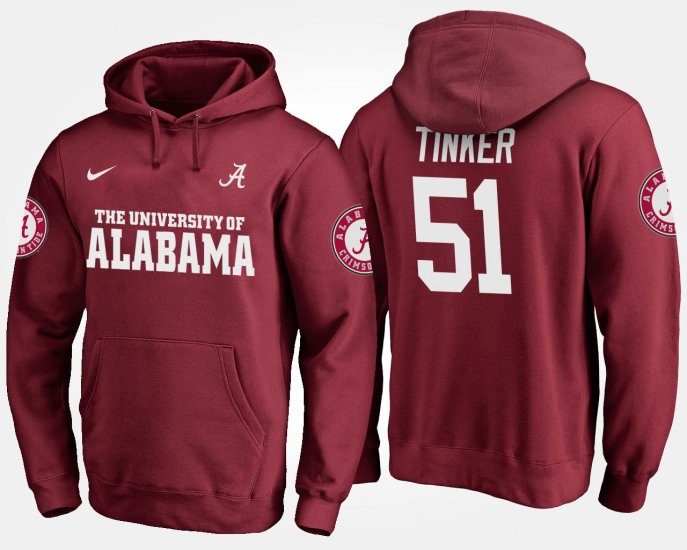 #51 Carson Tinker Name and Number Alabama Crimson Tide Men Crimson Hoodie 444924-272