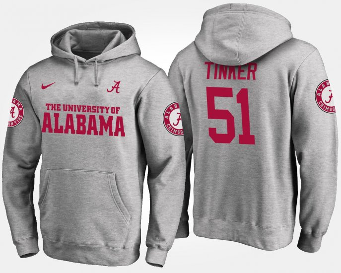 #51 Carson Tinker Name and Number Bama Men\'s Gray Hoodie 637917-154