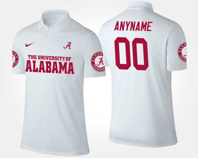 #00 Custom Name and Number University of Alabama Men\'s White Polo 646767-145