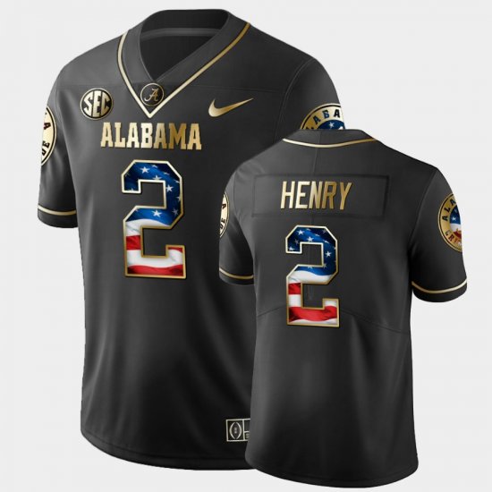 #2 Derrick Henry Golden Edition University of Alabama Stars and Stripes Men Black Jersey 609634-213