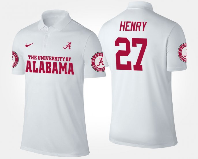 #27 Derrick Henry Name and Number Alabama Crimson Tide Men White Polo 210668-132