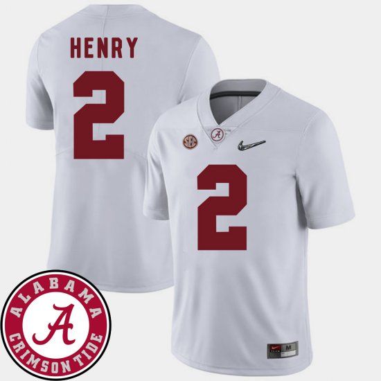 #2 Derrick Henry College Football Alabama 2018 SEC Patch Mens White Jerseys 661639-747