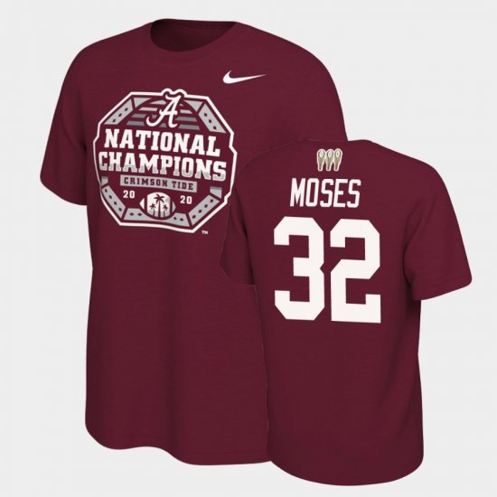 #32 Dylan Moses 2020 National Champions Alabama 3X CFP Men Crimson T-Shirts 951816-649