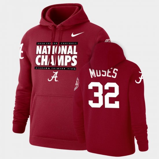 #32 Dylan Moses 2020 National Champions Alabama Pullover Men Crimson Hoodies 963944-491
