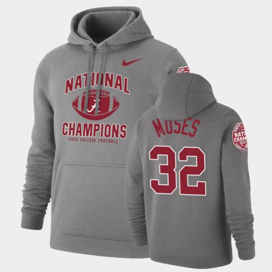 #32 Dylan Moses 2020 National Champions Bama Retro Pullover Men Heathered Gray Hoodie 359136-272