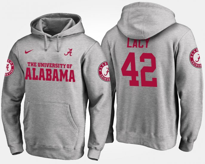 #42 Eddie Lacy Name and Number Alabama Mens Gray Hoodies 160865-147