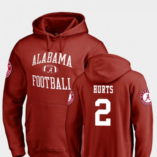 #2 Jalen Hurts Neutral Zone Alabama Crimson Tide College Football Men\'s Crimson Hoodies 905313-280