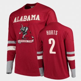 #2 Jalen Hurts Old School Bama Football Long Sleeve Men Crimson T-Shirts 865121-923