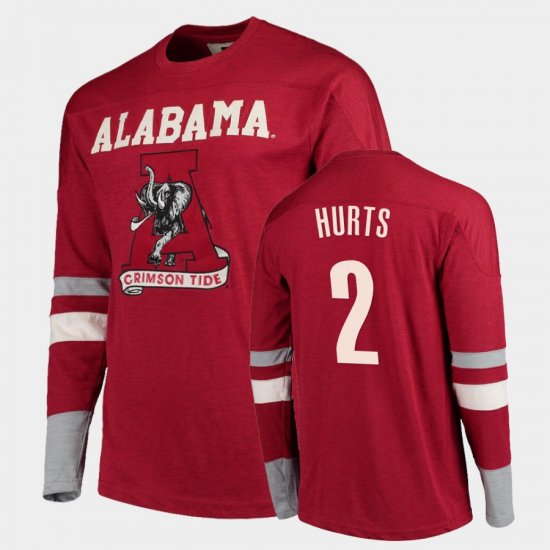 #2 Jalen Hurts Old School Bama Football Long Sleeve Men Crimson T-Shirts 865121-923