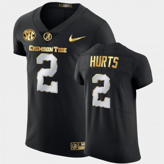 #2 Jalen Hurts Golden Edition Bama 2020-21 Authentic Men\'s Black Jersey 486189-164