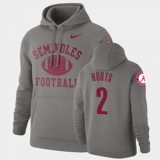 #2 Jalen Hurts Retro Football Alabama Crimson Tide Pullover Men\'s Heathered Gray Hoodies 842408-373