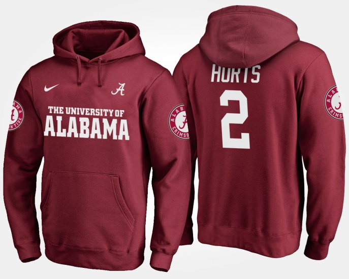 #2 Jalen Hurts Name and Number Alabama Crimson Tide Men Crimson Hoodies 770898-612