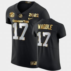 #17 Jaylen Waddle 2021 National Championship Bama Golden Edition Mens Black Jersey 624132-671