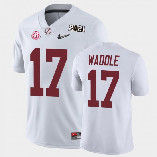 #17 Jaylen Waddle 2021 National Championship Alabama Crimson Tide Men White Jerseys 871449-579
