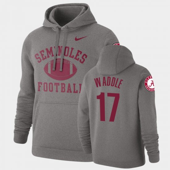 #17 Jaylen Waddle Retro Football Alabama Crimson Tide Pullover Men\'s Heathered Gray Hoodies 654681-682
