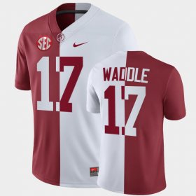 #17 Jaylen Waddle Split University of Alabama Men's White Crimson Jerseys 880508-358