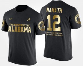 #12 Joe Namath Gold Limited University of Alabama Short Sleeve With Message Mens Black T-Shirts 975096-287