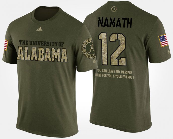 #12 Joe Namath Military University of Alabama Short Sleeve With Message Men\'s Camo T-Shirts 353865-274