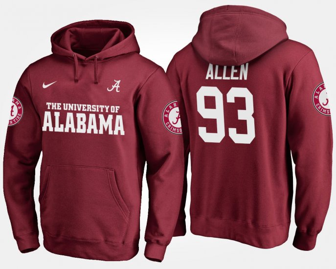 #93 Jonathan Allen Name and Number Alabama Men\'s Crimson Hoodie 915487-571