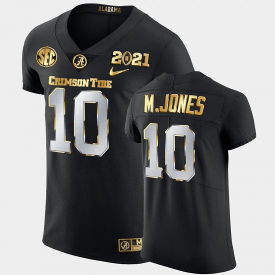 #10 Mac Jones 2021 National Championship University of Alabama Golden Edition Men\'s Black Jersey 893073-248