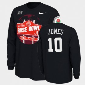 #10 Mac Jones 2021 Rose Bowl Alabama Crimson Tide Illustrated Long Sleeve Men's Black T-Shirts 841151-304