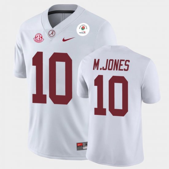#10 Mac Jones 2021 Rose Bowl Bama Champions Men\'s White Jersey 345762-223