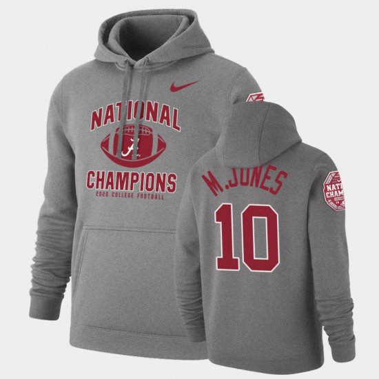 #10 Mac Jones 2020 National Champions Bama Retro Pullover Mens Heathered Gray Hoodies 822348-432