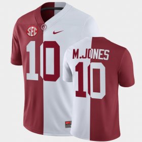 #10 Mac Jones Split Alabama Mens White Crimson Jerseys 980904-603