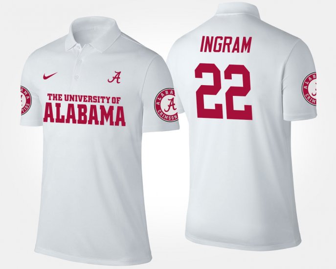 #22 Mark Ingram Name and Number Alabama Crimson Tide Men White Polo 999993-304