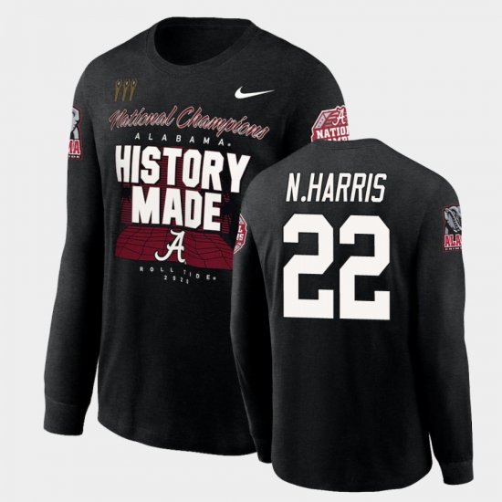 #22 Najee Harris 2020 National Champions Bama History Made Long Sleeve Men\'s Black T-Shirts 408696-900